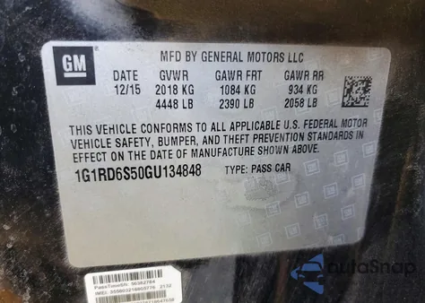 2016 Chevrolet Volt Ltz из США, поврежденный, VIN 1G1RD6S50GU134848